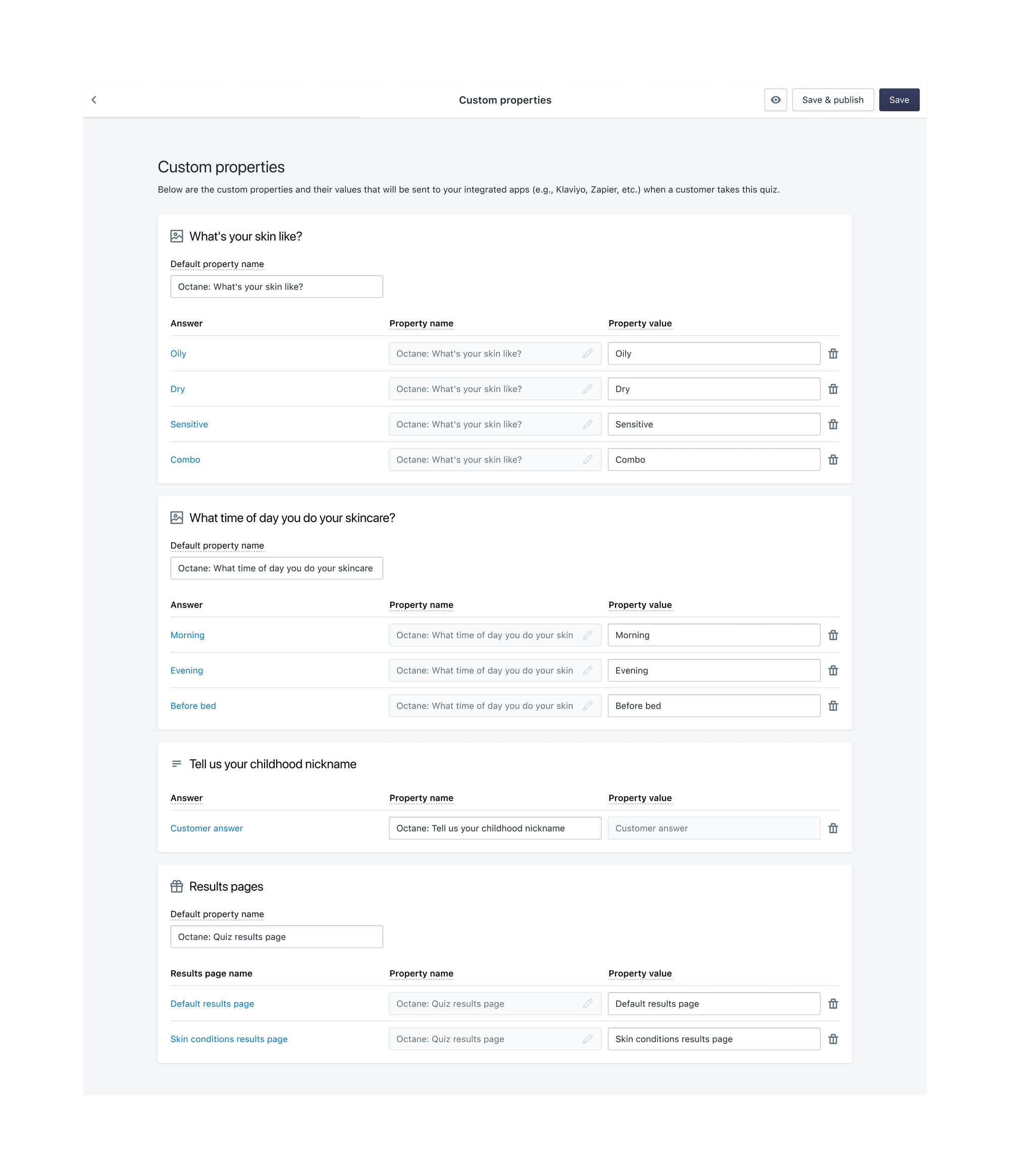 Global properties panel